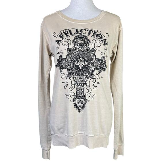 Affliction Sinful Y2K Black Embellished Cross Thin Sweatshirt Long Sleeve Shirt - Picture 3 of 11